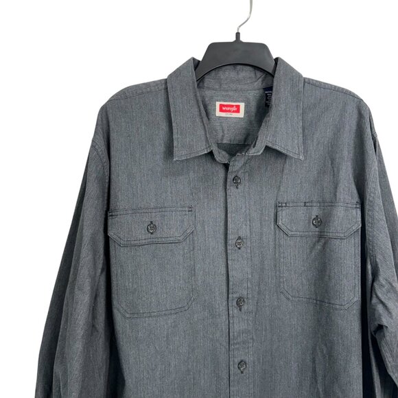 Wrangler Mens Grey Long-Sleeve Button-Up Work Shirt Size 2XL Cotton Blend - Picture 9 of 12